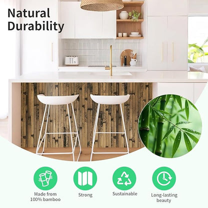 Natural Bamboo Wall Panel for Interior Wall Decor, Renewable Pole Wrap Wainscoting Paneling for Wall Ceiling Furniture Cabinet Office, 48 x 96 Inch, Dark Burned