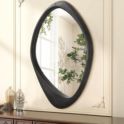 AAZZKANG Black Mirror with Wood Frame Large Irregular Wall Mounted Mirrors Asymmetrical Decorativefor Bathroom Bedroom Living Room Entryway 24"x16"