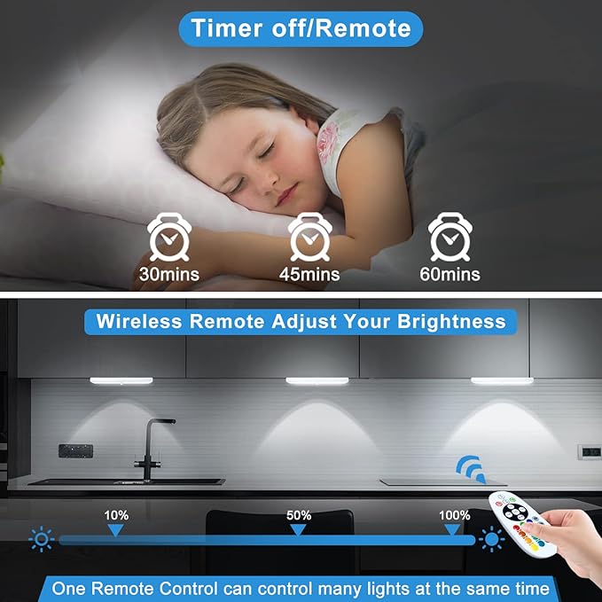 Remote Control RGB Lights Under Cabinet Lighting Rechargeable, 48-LED Wireless Kitchen Counter Lights Closet Light RGB Bar Perfect for Indoor Pantry Display Shelf Hallway 1 Pack, 15 Color Changing