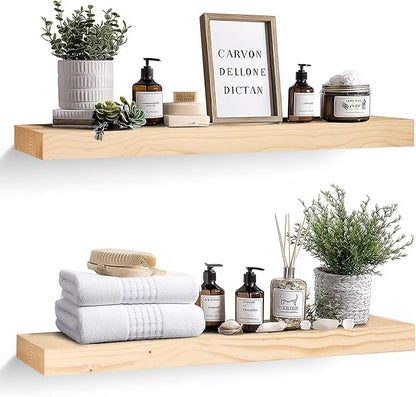 36x8x1.6 inch Floating Shelves Set of 2 – Solid Wood Rustic Wood Wall Mounted Shelf for Kitchen, Bathroom, Living Room