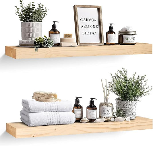 36x8x1.6 inch Floating Shelves Set of 2 – Solid Wood Rustic Wood Wall Mounted Shelf for Kitchen, Bathroom, Living Room