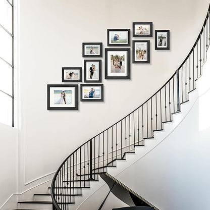 Picture Frames, Made of Real Glass and Wooden Frame, Gallery Photo Frames Set of 10 for Collage Wall Decor, Multi Sizes Including 8x10, 5x7, 4x6 for Mounting or Tabletop Display, Black