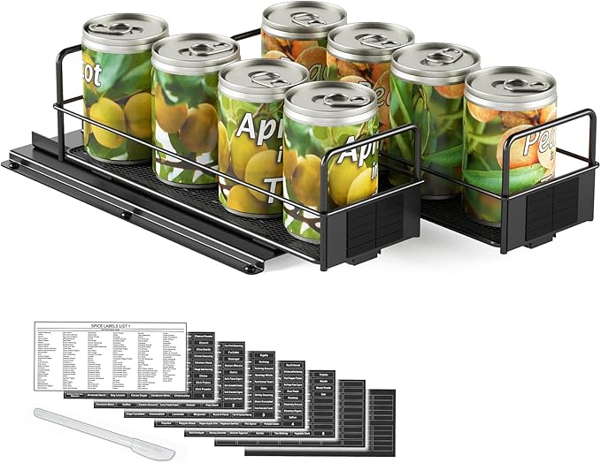 SpaceAid Pull Out Spice Rack Organizer for Cabinet, Heavy Duty Slide Out Seasoning Kitchen Organizer, Cabinet Organizer, with Labels, 7.7