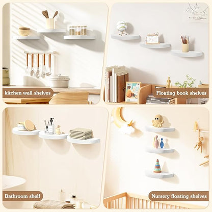 Olakee Floating Shelves for Wall Set of 3, 15.4" Rustic Wood Wall Mounted Shelves for Bathroom, Bedroom, Living Room, Kitchen, Office – Heavy Duty Decorative Storage Shelves – White
