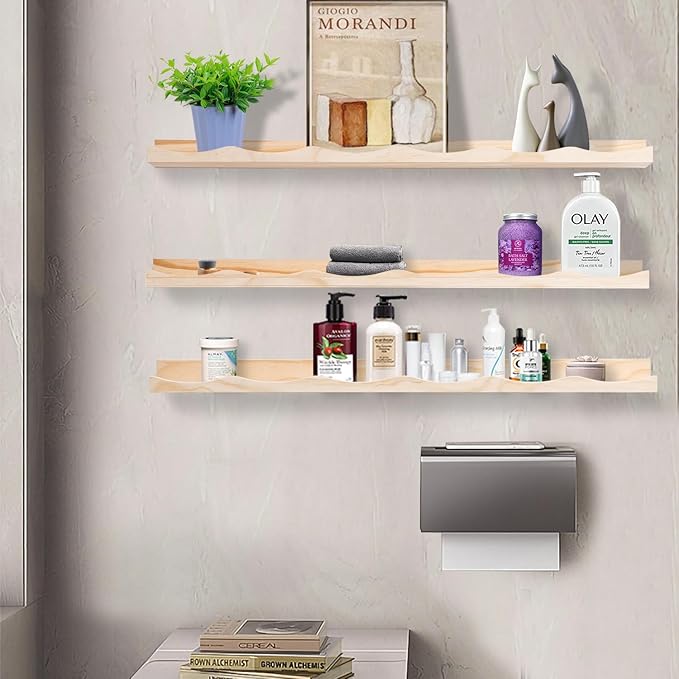 AZSKY Floating Bookshelf for Kids, Floating Shelves for Wall, Cloud Picture Ledge Shelf Natural, 35.4 Inches Nursery Book Shelves Set 3, Baby Book Shelf for Baby & Toddler Room Decor