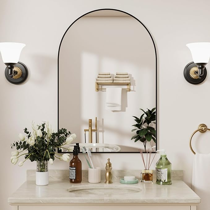 Black Arched Bathroom Mirror for Wall-36"X24" Wall Mirror for Living Room, Bedroom, Bathroom, Dressing Room Hanging Vanity Mirror for Wall Decoration