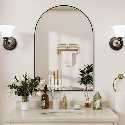 Black Arched Bathroom Mirror for Wall 30"X20" Wall Mirror for Living Room, Bedroom, Bathroom, Dressing Room Hanging Vanity Mirror for Wall Decoration.