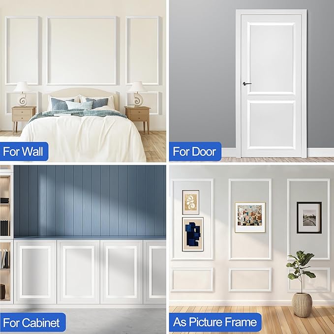 RELIANCER Peel and Stick Wall Molding Kit,34PCS Pre-Cut Door Molding Panels,3D Moulding Wainscoting Panel,Self Adhesive Walls Moulding Trim,Wall Modular Frames for Interior Walls Decor Home Bedroom