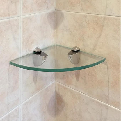 Dulles Glass 6" x 6" Quarter Round Floating Glass Shelf - Shelf Only - Tempered - 3/8" Thick - Flat Polished Glass