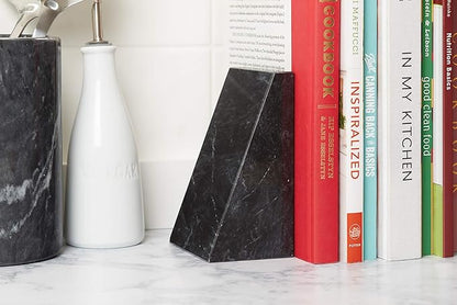 Fox Run Triangular 100% Natural Polished Black Marble Bookends 4 x 3 x 6 inches
