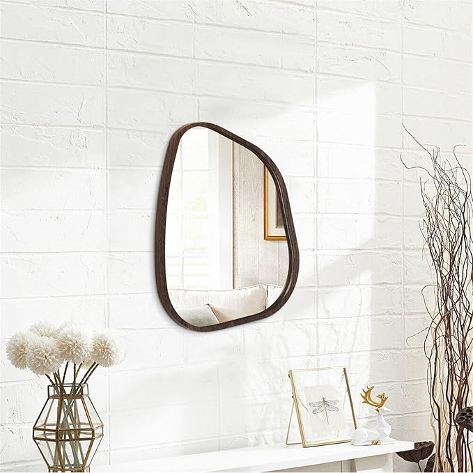 Asymmetrical Wall Mirror Irregular Wood Frame Modern Unique Wall-Mounted Artistic Wavy Mirror Decor Bathroom Vanity Bedroom Living Room Entryway Hallway 14