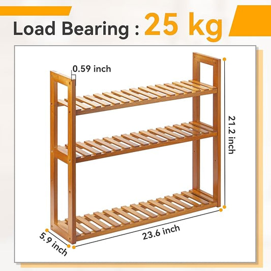 Wood Bathroom Shelf, 3-Tier Adjustable Shoes Rack&Plants Rack, Wall-Mounted or Stand for Living Room (Honey Oak)