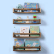 Nursery Room Shelves Set of 4, Wood Floating Book Shelves for Kids Room, Baby Book Shelf for Nursery, Kitchen Spice Rack (Carbonized)