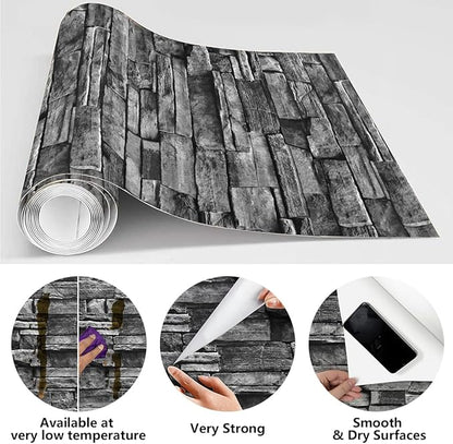 Jeweluck Grey Brick Wallpaper Peel and Stick Wallpaper 17.7inch×118.1inch Faux Stone Self Adhesive Wallpaper Kitchen Backsplash Peel and Stick Brick Contact Paper Removable Wall Paper Decor Vinyl