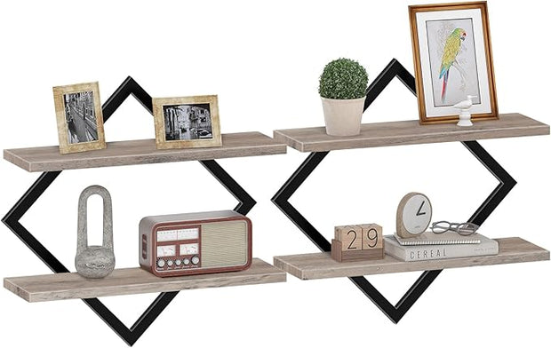 Floating Shelves for Wall, Set of 2 Wall Mounted Shelves, 2-Tier Hanging Shelves, for Living Room, Bedroom, Kitchen, Office, Study, Greige TBJ01P2BG