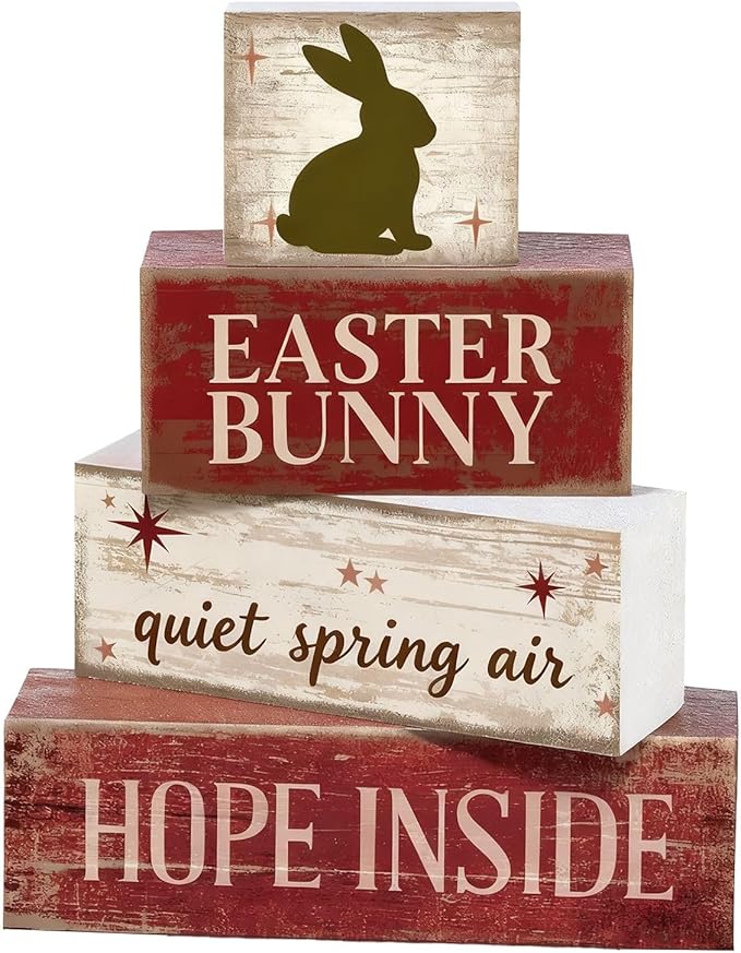 Easter Decorations - Easter Bunny Tiered Tray Decor - Wooden Bunny Tabletop Sign - Rustic Farmhouse Spring Home Decor Indoor for Tiered Tray Shelf Mantel Entryway Coffee Table - Spring Home Decor for Living Room, Kitchen Counter