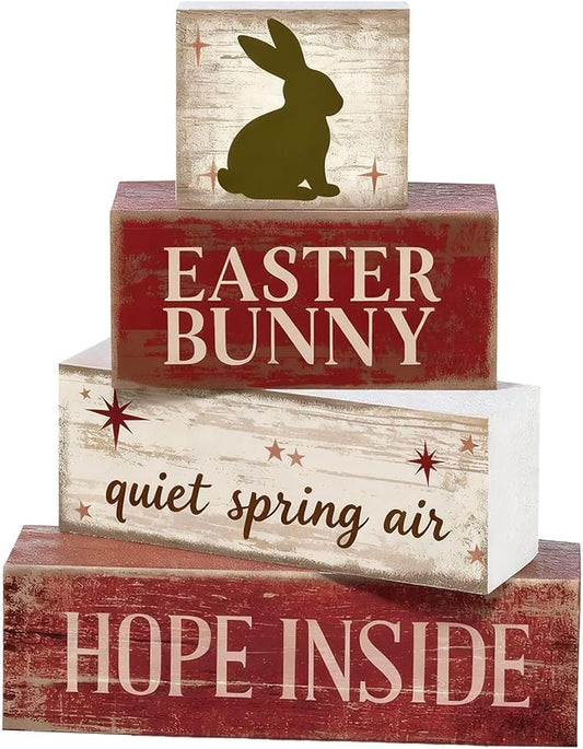 Easter Decorations - Easter Bunny Tiered Tray Decor - Wooden Bunny Tabletop Sign - Rustic Farmhouse Spring Home Decor Indoor for Tiered Tray Shelf Mantel Entryway Coffee Table - Spring Home Decor for Living Room, Kitchen Counter