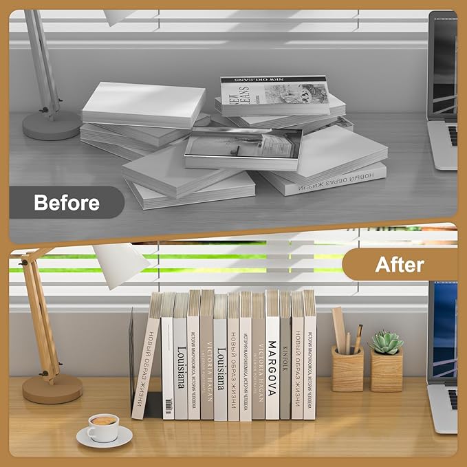 Bookends 8 Pieces, Tree Design Modern Metal Bookends for Shelves, Black Tree Book Ends Decorative Book Organizer for Desk, Decorative Shelve Book Stopper for Home Office