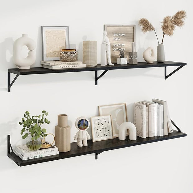 Axeman Deep Floating Shelves | 55 Inch Black Wall Shelves Set of 2 | 10 Inch Deep Wood Floating Shelves for Wall | 55" W x 10" D Black Shelves for Living Room Bathroom Kitchen