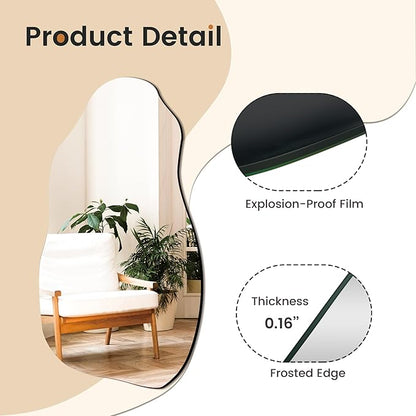 Irregular Asymmetrical Wall Mirror for Living Room Bathroom Entryway, Modern Decorative Mirror Hanging (Hook Style, 32'' x 18'')