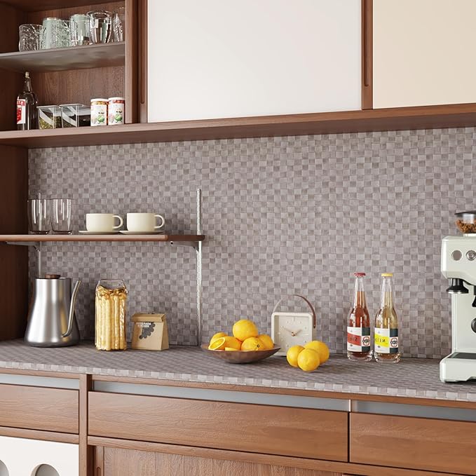 CRE8TIVE Taupe Grey Rattan Peel and Stick Wallpaper for Bedroom Retro Non-Textured Weave Wallpaper 12"x354" Adhesive Waterproof Faux Woven Rattan Cane Look Vinyl Contact Paper for Walls Drawer Liners