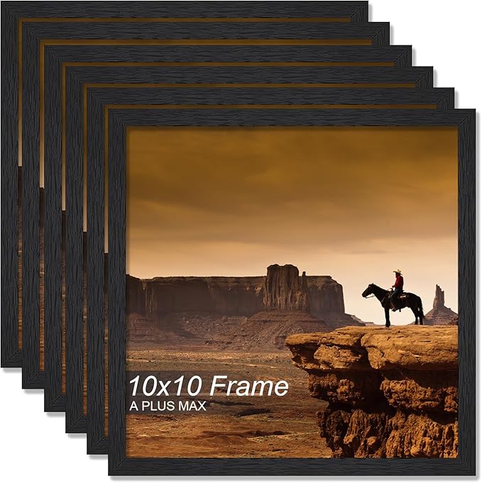 A PLUS MAX Square 10x10 Frame Set of 6, Black Engineered Wood Picture Frame for 10 x 10 Picture Poster Photo, Light Weight 10by10 Frame with Wood-grain for Wall - 6 Pack/Black/10 x10