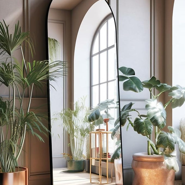 Arched Full Length Mirror, Floor Mirror with Stand, 18"x58" Large Mirror, Wall Mirror Full Length, Black Floor Length Mirror, Body Floor Mirror, Wall Mounted Mirror for Bedroom, Black