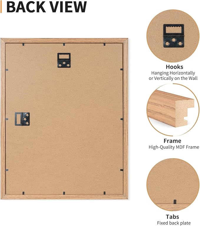 12x16 Picture Frame Set of 4, Displays 8x10 with Mat or 12x16 Without Mat, Photo Frames for Wall Hanging or Tabletop, Includes HD Plexiglass, Light Wood Grain