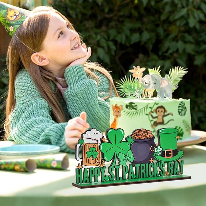 St Patricks Day Decor for Table Happy St Patrick's Day Coffees Bar Decoration Wooden Centerpieces Rustic Farmhouse Sign for Tabletop Home Shelf St Patricks Day Party Decoration Pink