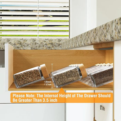 Spice Drawer Organizer 8 Tier, Acrylic Seasoning Organizer Rack, Clear Spice Rack Tray, Kitchen Seasoning Jars Drawers Insert (Jars Not Included/Expandable From 9" to 18")