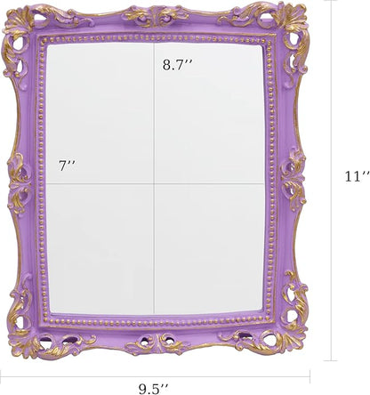 Funerom Vintage 11 x 9.5 inch Decorative Mirror, Wall Mounted & Tabletop Makeup Mirror ，Square (Lilac Purple)