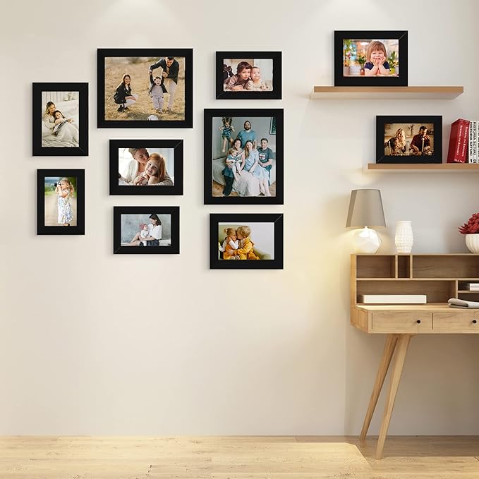 LUCKYLIFE Picture Frame Set 10-Pack, Gallery Wall Frame Collage with 8x10 5x7 4x6 Black Frames