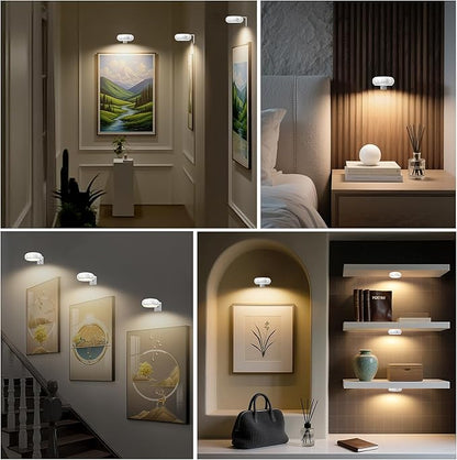 3 Pack Picture Light for Wall with 1200mAh Rechargeable Battery Operated Lights Remote Dimmable Timer Painting Light Magnetic 3 Adjustable Lighting RGB Modes Wall Decor Lights for Living Room(White)