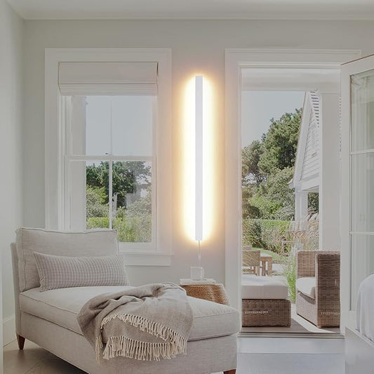 Modern Plug in Long Wall Sconce, 39.3" White Matte LED Wall Lights, 20W Warm White 3000K Acrylic Indoor Wall lamp, with 59" Plug Cable for Bedroom, Living Room, Hallway