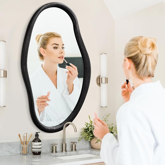 JJUUYOU Irregular Mirror Black Asymmetrical Wooden Wall Mirror 34