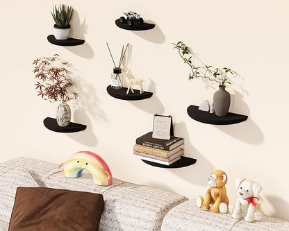 Solid Wood Half Round Floating Wall Shelves | Elegant Floating Shelves, Elevate Your Space. Perfect for Living Rooms, Bathrooms, Bedrooms, Offices, Children's Rooms Black