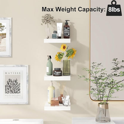 Fixwal 8inch Floating Shelves for Wall, Small White Shelves Wall Mounted Shelf for Bathroom, Living Room, Bedroom, Kitchen Decor (Set of 3, 8x8)