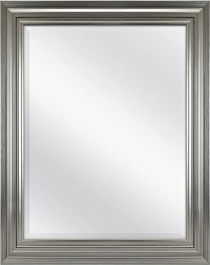 MCS Ezra 22.66x28.66 Large Wall Mirror, Brushed Nickel & Beveled Detail Mirror, Vertical & Horizontal Wall Hanging Mirror for Bathroom, Bedroom & Livingroom