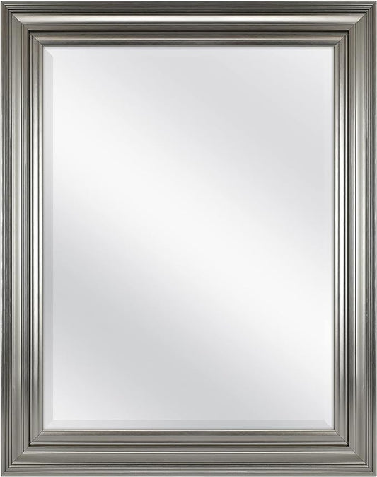 MCS Ezra 22.66x28.66 Large Wall Mirror, Brushed Nickel & Beveled Detail Mirror, Vertical & Horizontal Wall Hanging Mirror for Bathroom, Bedroom & Livingroom
