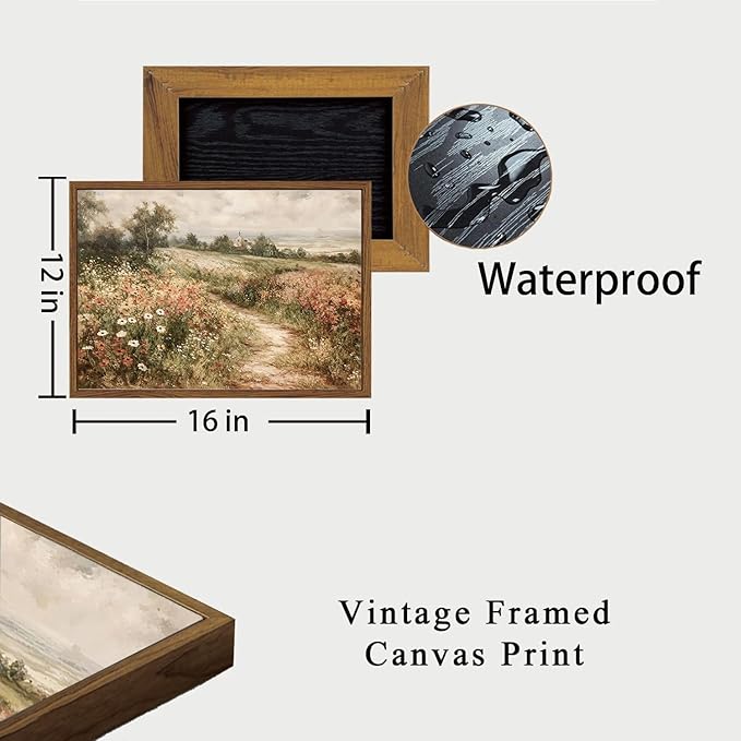 OIQArtOIQ Framed Canvas Wall Art,Vintage Decor,Landscape Nature Country Wildflower Paintings Farmhouse Pictures Modern Artwork Rustic Fall Flower Prints Cottagecore Office Living Room Bedroom Bathroom