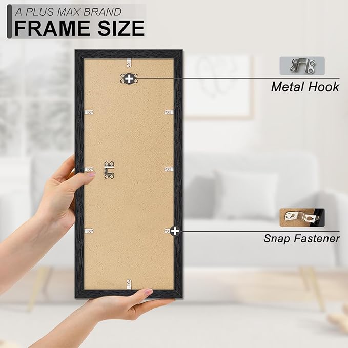 A PLUS MAX 8x20 Picture Frame Set of 3, Black Engineered Wood Frame for 8 x 20 Inch Picture Poster Photo, Light Weight 8 by 20 Frame with Wood-grain for Wall - 3 Pack/Black/8