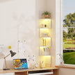 Corner Shelf Wall Mount with LED Light, 5 Tier Floating Corner Shelves, Plant Shelf for Bedroom, Floating Shelves for Wall, Display Stand for Living Room, Bathroom, Home Office, White