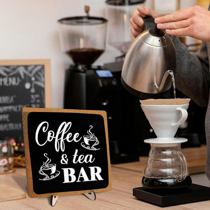 Coffee Bar Decor Sign,Rustic Wooden Plaque Coffee Sign for Java Station, Kitchen, Cafe or Tea Corner, Funny Jave Gift for Home Cafe, 5.9 x 5.9Inch (Black+Brown04)