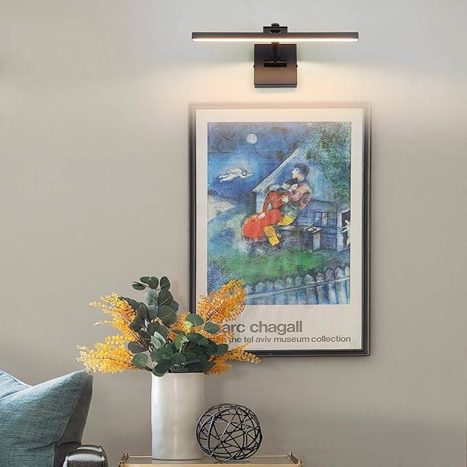 Black 15.7 Inch LED Dimmable Lights For Pictures On Wall Hard Wired Gallery Light Modern Artwork Wall Lamps, Warm White Picture Lights with Single Swing Arm Art Display Light For Paintings Portrait