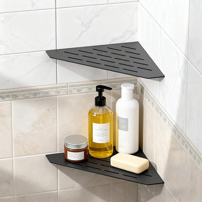 BWE 10" Corner Shower Shelves, 304 Stainless Steel Floating Corner Sheves for Wall, Heavy Duty Recessed Bathroom Shower Shelves Slot Design for Tiled Wall, No Drilling Needed 2 Pack Matte Black