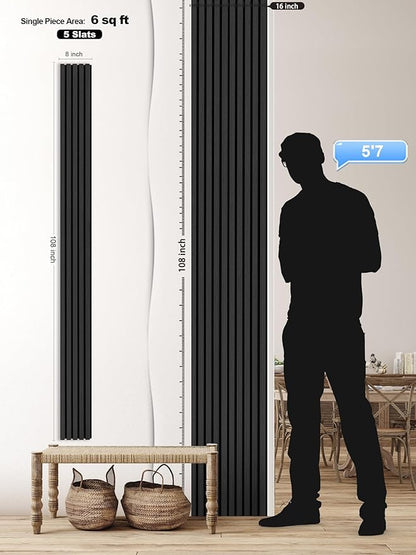 Mollywell Wood Slat Wall Panels - Time-Saving Installation Soundproof Slat Panels on Any Wall Surface, 0.95 NRC Dual-Layer Acoustic Design, Commercial-Grade MDF Core (2 Pack, 108x8in, Black Oak)