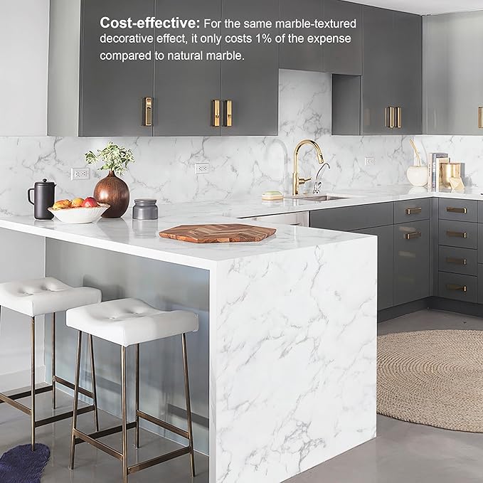 Dimoon 15.7''x78.7'' Marble Peel and Stick Wallpaper White Granite Contact Paper for Countertops Waterproof Kitchen New Environmentally Friendly Materials Thickening Upgrade Renter Friendly Vinyl Wrap