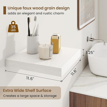 Square Floating Shelves for Wall, 11.5"W x 11.5"D x 1.25"H, 3 Pack Small Wall Mounted Engineered Wood Shelves with Invisible Brackets for Living Room, Bedroom, Bathroom, Kitchen Decor, White