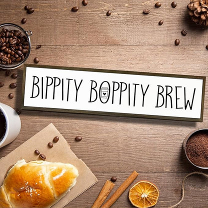 Coffee Wood Sign, Cute Coffees Decoration, Country Farmhouse Decor for Home Kitchen, Wooden Hanging Signs, Rustic Coffee Station Decor, Coffees Lover Gift, Bippity Boppity Brew Sign, 17.8x4x1.2 inches