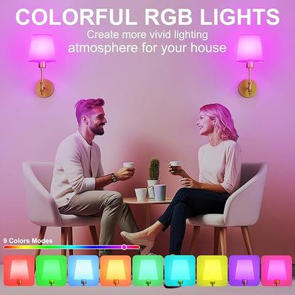 Battery Operated Wall Sconces Set of Two, Rechargeable Wall Light with Remote Control, Dimmable 1800K-6000K LED Wall Lamp, 9 Color Modes, Wireless Sconce Wall Decor Set of 2 for Living Room, Bedroom